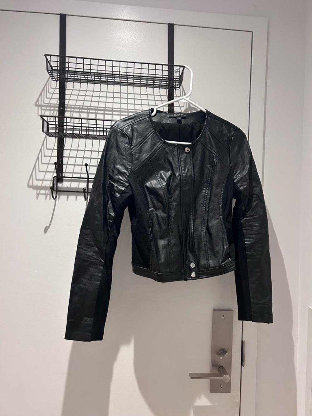 Guess Black Women's Leather Zip-Front Jacket